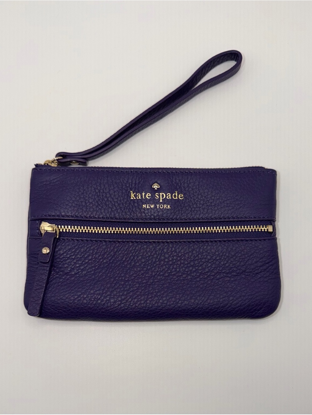 kate spade Purple Pebbled Leather Zip Wristlet with Gold Hardware